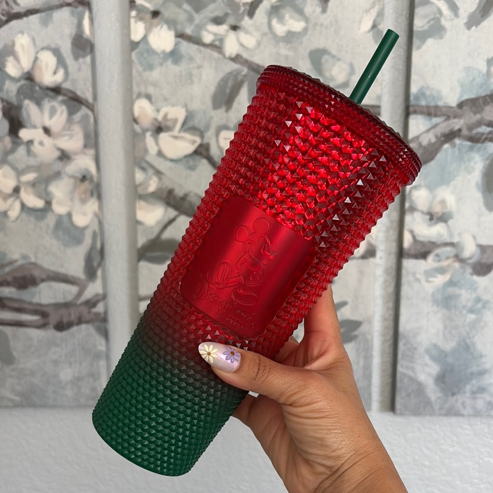 Red and Green Studded Tumbler with Straw